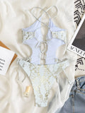 2026 New Women Print One-piece Suit Swimwear Sexy Hollow Out Cross Bandage Swimsuit Bodysuit High Waist Bathing Suit Beachwear
