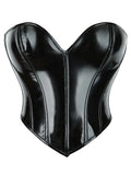 Women PU Leather Bustier Back Lacing-up Fish Boned Corset Curved Hemline Crop Tank Tops