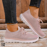 Breathable Mesh Sports Flat Shoes Women Plus Size 43 Slip On Knitted Platform Sneakers Woman Comfortable Soft Sole Running Shoes