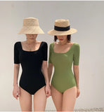 New Korea Sexy Mesh Cut Hollow Out High Waist Swimsuit Lady Monokini One Piece Swimwear Women Swim Bath Suit