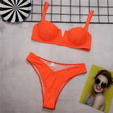Sexy Ribbed Underwired V-bar Bikini Women Swimsuit Female Swimwear Two-pieces Bikini Set High Cut Bathing Suit Swim Beach Wear
