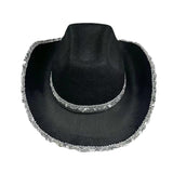 Women Shiny Sequined Wide Brim Cowboy Hat Western Style Sun Cap for Club Party
