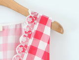 Foridol Plaid Printed Red Women's Dresses White Cotton V Neck Short Party Summer Dress New in Vintage Beach Mini Dress