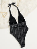 2026 New Summer Women Polka Dot Print Swimsuit Sexy Deep V Neck Swimwear Hollow Out One-piece Suit Female Holiday Look Beachwear