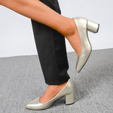 Plus Size 42 Pointed Toe Thick Heels Pumps Women Slip On Pu Leather High Heels Shoes Woman High Heeled Office Party Shoes Ladies