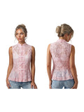 2026 Summer Women's Retro Lace Tops Elegant Mandarin Collar Chinese Frog Buttons Peplum Sleeveless Vest Blouses