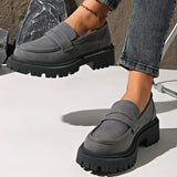 Basic Gray Faux Suede Loafers Shoes Women Slip On Round Toe Loafers Shoes Woman Spring Autumn Plus Size Platform Shoes Ladies