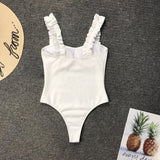 2023 Vintage Swimsuit Women One Piece Ruffle Strap Swimwear Female Push Up Monokini Padded Beach Bathing Suits Black Bodysuits