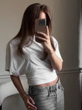 Fashion Casual Solid Gray Cropped T-shirt 2026 Woman Clothes O-neck Corset Tops Streetwear Girls Summer Autumn Short Tee Shirts
