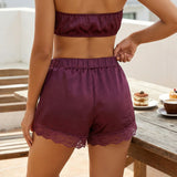 Women Casual Loose Summer Shorts Solid Color Elastic Waist Lace Trim Shorts for Daily Wear, Lounge
