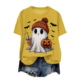 Cute Printed Halloween Shirt For Women Funny Crew Neck Short Sleeve Clothes Top Tee Shirts Halloween Cosplay Tops Humor T-Shirt