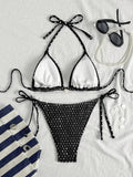 Sexy Purple Polka Dot Print Bikini Set Women Shell Pleate Push Up Bra Bandage Thong Swimsuit 2026 Summer Bathing Suit Swimwear