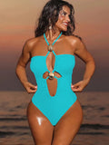 2026 Summer Women's One-piece Suit Swimwear Sexy Hollow Out Neck Lace-up Bodysuit Beachwear High Waist Push Up Bathing Suits