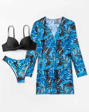 20 Colors Three Piece Bikinis Set Women Sexy Push Up Swimwear Swimsuit Plants Print Bathing Suit Bikini Cover Up Banadores Mujer
