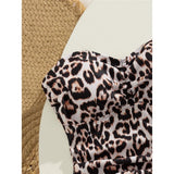 S - XL Leopard Tankini Bandeau Bikini Female Swimsuit Women Swimwear Two-Pieces Bikini Set Padded Bather Bathing Suit Swim V7524