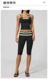 New Fake Two-piece Yoga Sets Women Striped Shock-absorbing Slim Sports Tank Top Fitness Suit Gym High Waist Mid Pants Tracksuit