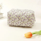 1PC Flower Printed Puffy Quilted Zipper Makeup Bag Storage Organizer Toiletry Handbag Cosmetic Pouch Large Travel Cosmetic Bag