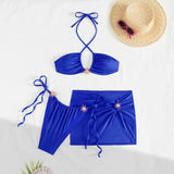 With Skirt Halter High Cut Strappy Bikini Female Swimsuit Women Swimwear Three-Pieces Bikini Set Bather Bathing Suit Swim V6398
