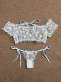 Toucheart Sexy Underwear Lace Lingerie Set For Women Off-Shoulder Small Chest Bralette+Thong Beachwear Transparent Bra Set New