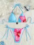 Floral Flower Printed Halter Bikini Women Swimwear Female Swimsuit Two-pieces Bikini set Strappy Bather Bathing Suit Swim K7312