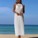 Solid Hollow Out Sleeveless Crochet Knitted Tunic Beach Cover Up Cover-ups Beach Dress Beach Wear Beachwear Female Women V7642