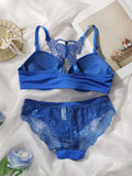 blue embroidery set 2-piece set of sexy Front button bra beautiful back butterfly fashion bra push up women's set  A2120