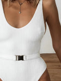 V Neck Ribbed High Leg Cut Women Swimwear One Piece Swimsuit Female Backless Monokini Bather Waist Belt Bathing Suit Swimwear