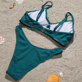 Ribbed Underwired V-Bar Bikini 2026 Women Swimsuit Female Swimwear Two Pieces Bikini Set Knotted Push Up Bathing Suit Swim Lady
