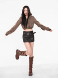 American A-line Half Length Skirt Spring/summer Small Spicy Girl High Waist Slim Fit Tight Sexy Shining Leather Short Skirt 3XQZ
