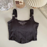 Letter Print Tank Top Women Cotton Bras Tops Hot Girls Streetwear Underwear Built In Bra Small Cup Crop Top Padded Camisole
