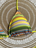 Sexy Coffee Striped Knitted Bikinis Sets 2026 Women Holiday Drawstring Side Skirt 3 Piece Swimsuit Summer Bathing Suit Swimwear