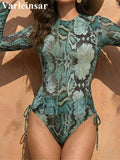S - XXL Leaves Printed Long Sleeve Bikini Female Swimsuit Women Swimwear Two-Pieces Bikini Set Bather Bathing Suit Swim V8063