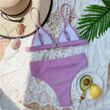S - XL Sexy Female Swimsuit High Waist Bikini Women Swimwear Two-Pieces Bikini Set Ribbed Bather Bathing Suit Swim V2328