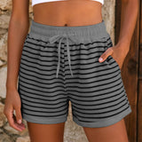 Y2k Cute Contrast Color Elastic High Waist Striped Shorts Women Drawstring Summer Shorts With Pockets Loose Fit Ribbed Shorts