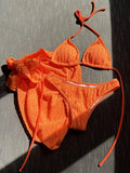 3pcs Sarong Beach Cover Up Skirt Wrinkled Bikini Women Swimwear Female Swimsuit Three-pieces Bikini Set Bathing Suit Swim Lady