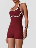 Color Blocking Yoga Jumpsuit Women Sleeveless Hollow Out Backless Slim Sports One Piece Short Suit Gym Running Fitness Rompers