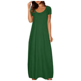 Casual Dresses For Teens Fashion Clothes Women Leisure Solid Color V Neck Short Sleeve Long Dress Casual Loose Sundress 2025