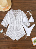 3 Pieces Bikini Tropical Print Swimsuit Halter Drawstring Side Swimwear Women 2026 Bathing Suit Female Swimming Summer Beachwear