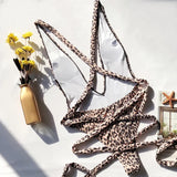 Deep V Neck Splicing Wrap Around Leopard Female Swimwear One Piece Swimsuit Women Backless Monokini Bather High Cut Bathing Suit