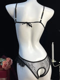 Crothless Sexy Lingerie Women Bodysuit Lace Underwear Transparent Hollow Out Fetish Babydoll Dress Open Croth Erotic Costume