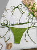 Sexy Blue Knitted Patchwork Bikini Set Women Halter Push Up Bra Bandage Thong Swimsuit Summer Bathing Suit Pool Swimwear 2026