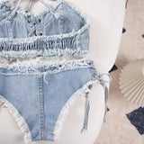 DEKA Retro Women Bikini Denim Suits Summer Halter Camis+ Mini Pant Lingerie Fashion Vacation Swimsuits Sexy Bra&Briefs Sets