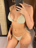 Halter Mesh Fish Net Brazilian Bikini Female Swimsuit Women Swimwear Two-Pieces Bikini Set Bather Bathing Suit Swim V3680