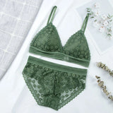 Women Floral Lace Bras Suit Solid Underwear Padded Breathable Vest With Briefs Sexy Hollow Out Bralette Thin Lingerie One Size