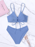 New Women's Swimsuit High Waist Two Piece Bikini Set Hollow Out V-neck Bandage Cross Backless Beach Swimwear Summer Bathing Suit