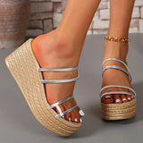 Fashion Chunky Wedges Slippers Women Transparent Pvc Thick Platform Sandals Woman 2025 Summer High Heels Sandles Plus Size 35-42