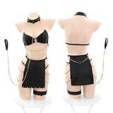 Women Sexy Lingerie Set PU Leather Dress Imitation Split Backless Gold Chain Bandage Bra Side-leaking Skirt Cosplay Costume