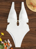 Deep V Neck Cut Out Women Swimwear One Piece Swimsuit Female High Leg Cut Monokini Bather Backless Bathing Suit Swim Beachwear