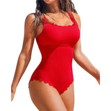 S - XXL 11 Colors Ribbed Frilled Women Swimwear One Piece Swimsuit Female Backless High Leg Cut Bather Bathing Suit Swim K7097