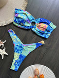 Sexy Colorful Floral Printed Bandeau Bikini Female Swimsuit Women Swimwear Two-pieces Bikini set Bather Bathing Suit Swim